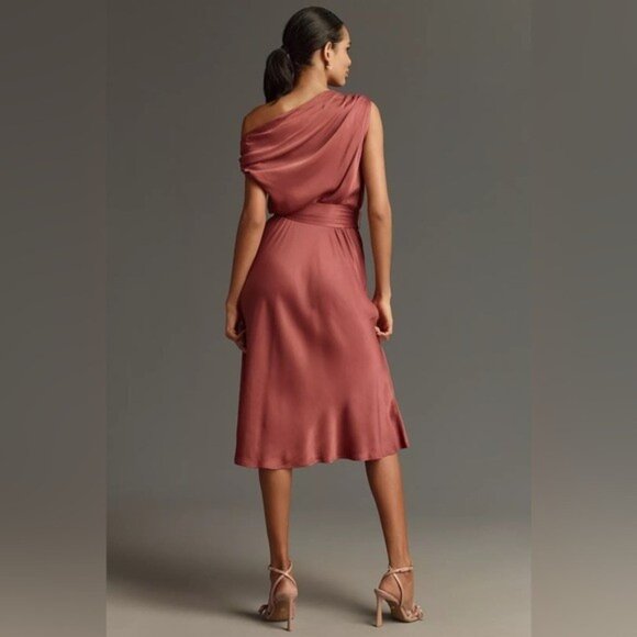 NWT Size S - Maeve Asymmetrical Tie-Waist Satin Midi Dress (NWT US$178) - Picture 7 of 16